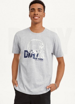 DKNY Worn Shimmer Skull T-shirts Herren Hellgrau | Austria_D0810