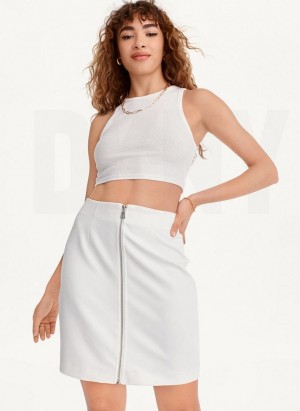 DKNY Zip Front Midi Röcke Damen Weiß | Austria_D0648