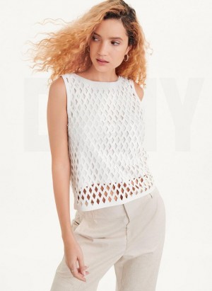 DKNY Ärmellose Perforated Tanktop Damen Weiß | Austria_D0943