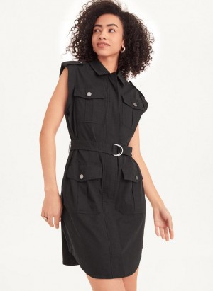 DKNY Ärmellose Poplin Kleid Damen Schwarz | Austria_D1072