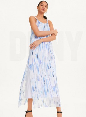 DKNY Ärmellose Printed Chiffon Kleid Damen Weiß Mehrfarbig | Austria_D0862