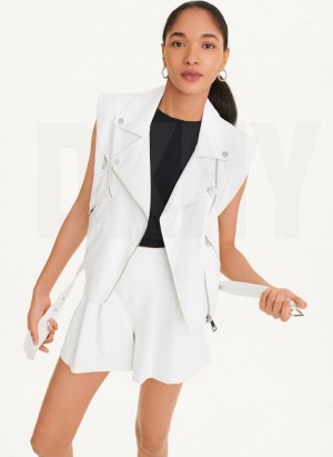 DKNY Ärmellose Vegan Leder Moto Jacken Damen Weiß | Austria_D0274