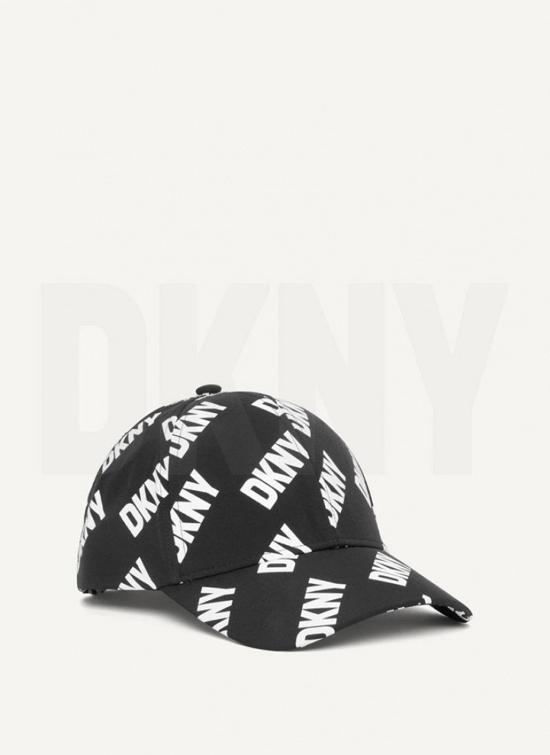 DKNY All Over Logo Baseball Hüte Herren Schwarz Weiß | Austria_D1338