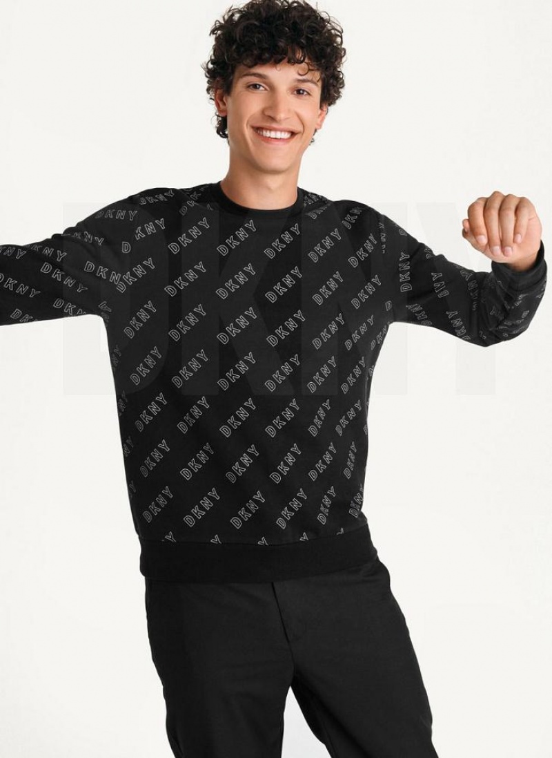 DKNY All Over Logo French Terrycrewneck Sweatshirts Herren Schwarz | Austria_D0579