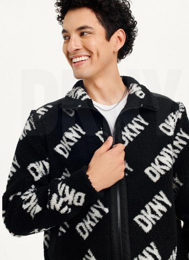 DKNY All Over Logo Sherpa Jacken Herren Schwarz | Austria_D0380