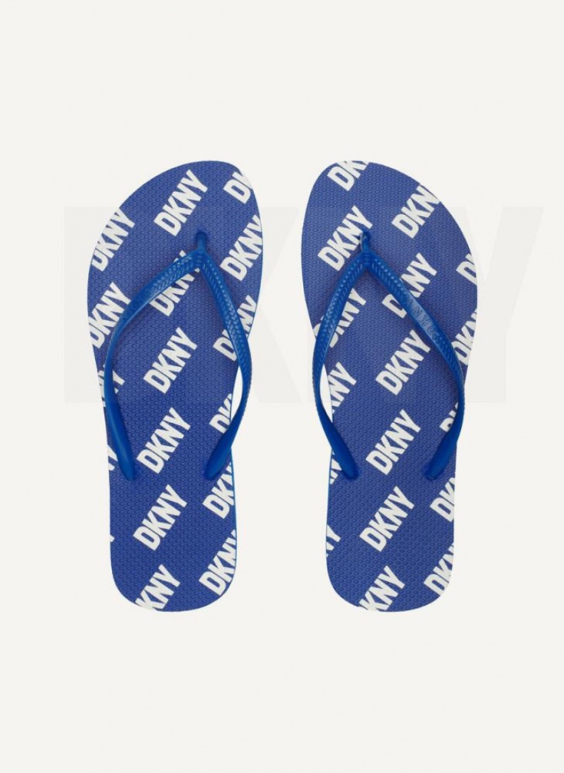 DKNY Allover Logo Flip Flops Herren Blau | Austria_D1747