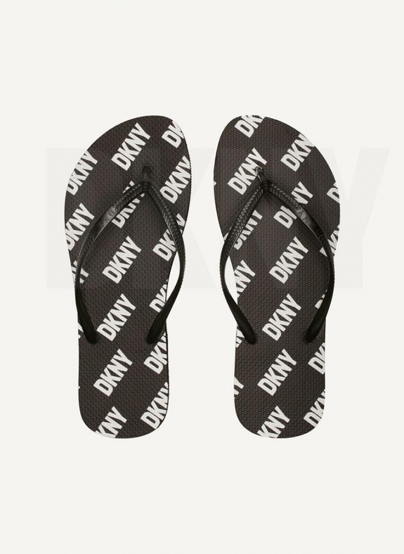 DKNY Allover Logo Flip Flops Herren Schwarz | Austria_D1843