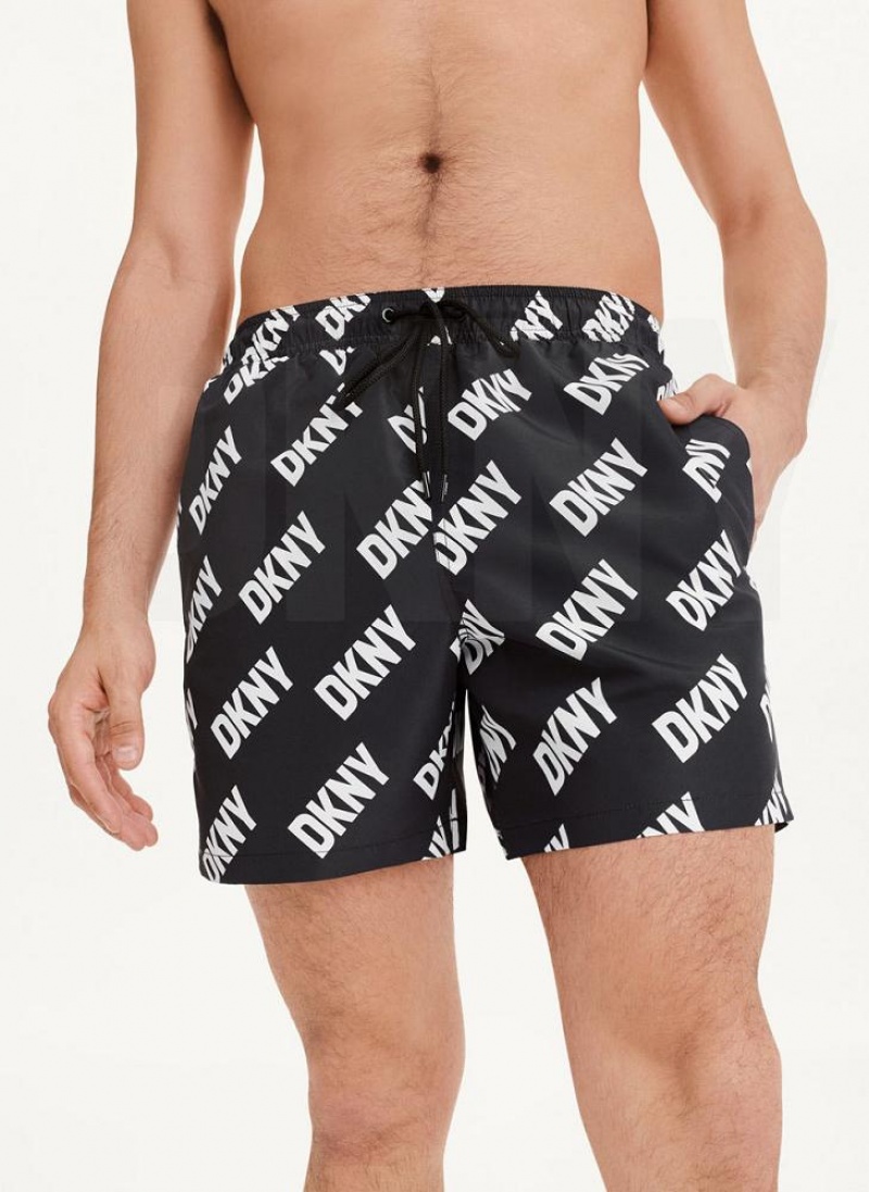 DKNY Allover Logo Swims Kurze Hose Herren Schwarz | Austria_D0644