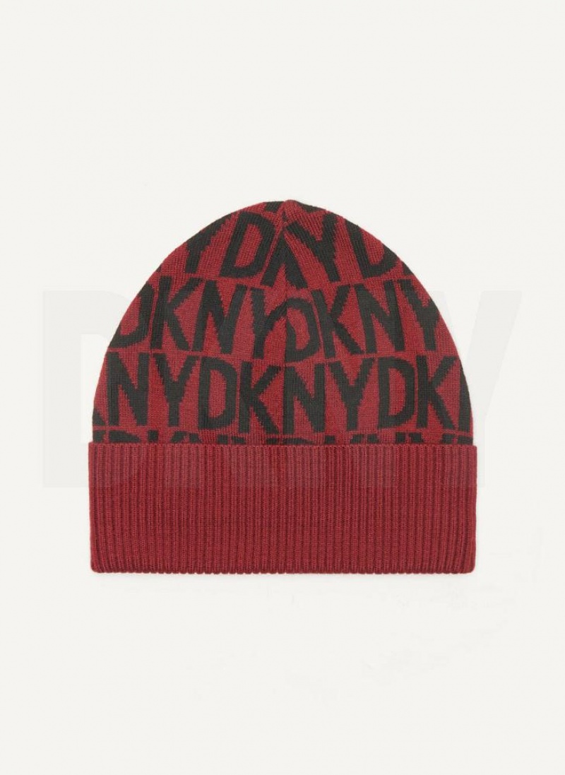 DKNY Allover Logo With Fold Back Brim Mütze Herren Dunkelrot | Austria_D1126