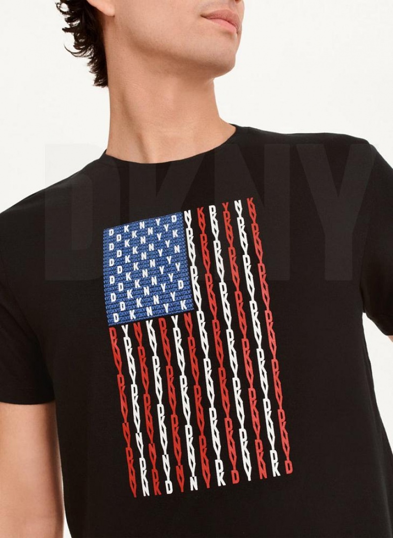 DKNY American Flag Logo T-shirts Herren Schwarz | Austria_D0485