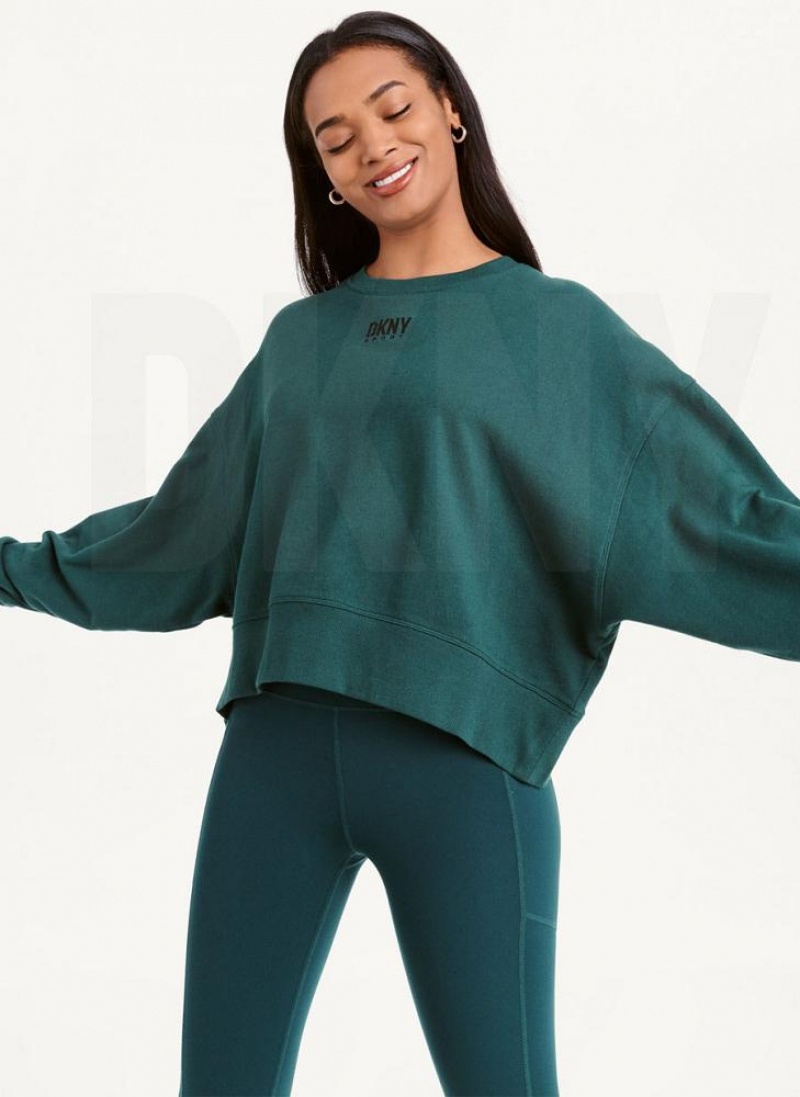 DKNY Balance Oversized Crewneck Pullover Sweatshirts Damen Olivgrün | Austria_D0652