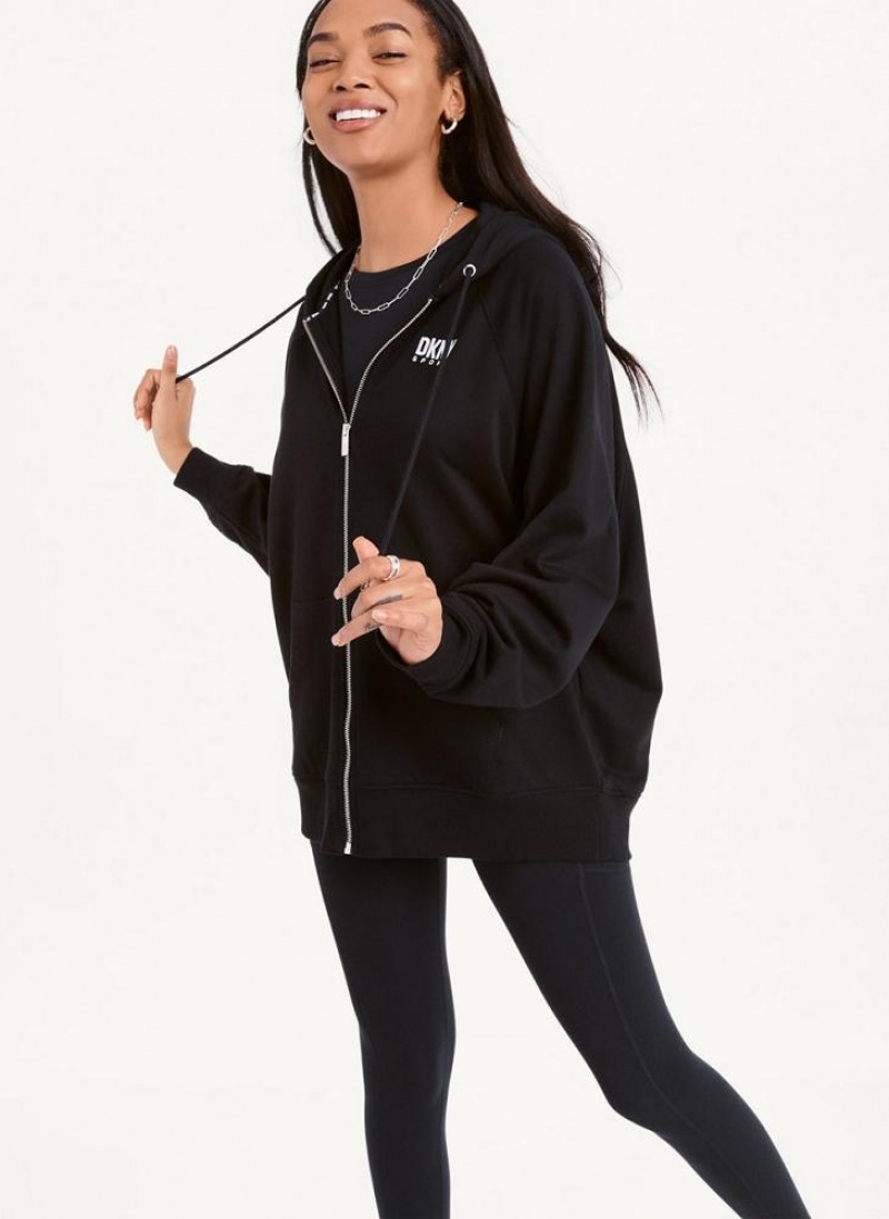 DKNY Balance Oversized Full Zip Hoodies Damen Schwarz | Austria_D1142