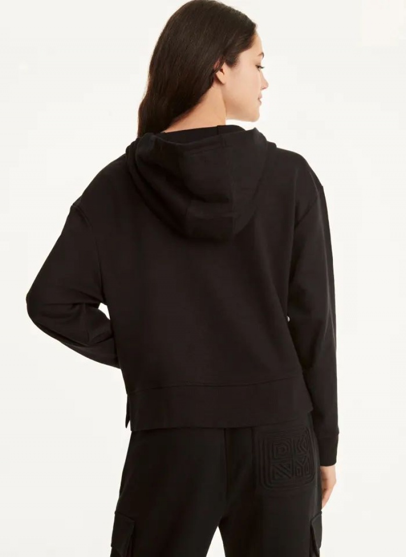 DKNY Baumwoll French Terrywith Bag Kangaroo Pocket Hoodies Damen Schwarz | Austria_D0300