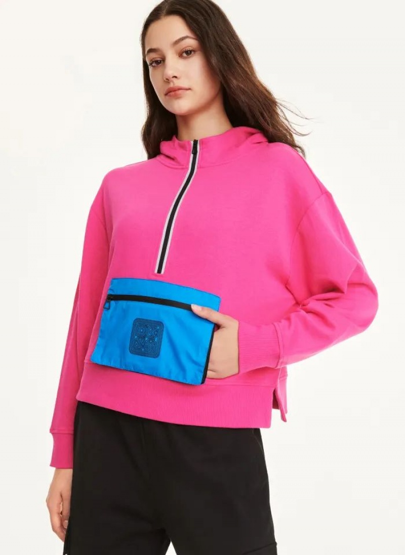 DKNY Baumwoll French Terrywith Bag Kangaroo Pocket Hoodies Damen Rosa | Austria_D1295