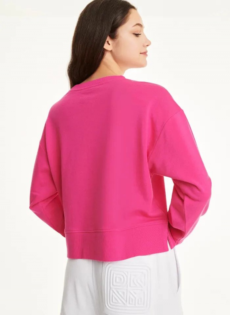 DKNY Baumwoll Jersey Crew With Logo Embossing Sweatshirts Damen Rosa | Austria_D1391