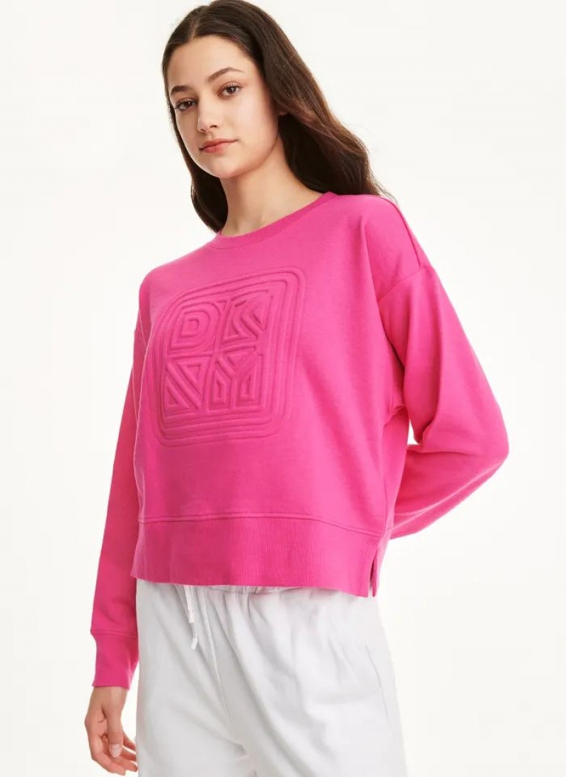 DKNY Baumwoll Jersey Crew With Logo Embossing Sweatshirts Damen Rosa | Austria_D1391