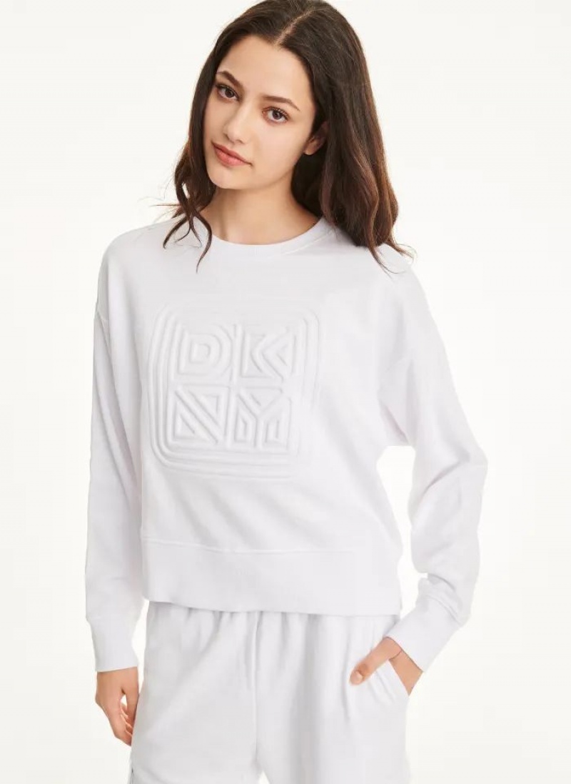 DKNY Baumwoll Jersey Crew With Logo Embossing Sweatshirts Damen Weiß | Austria_D0363