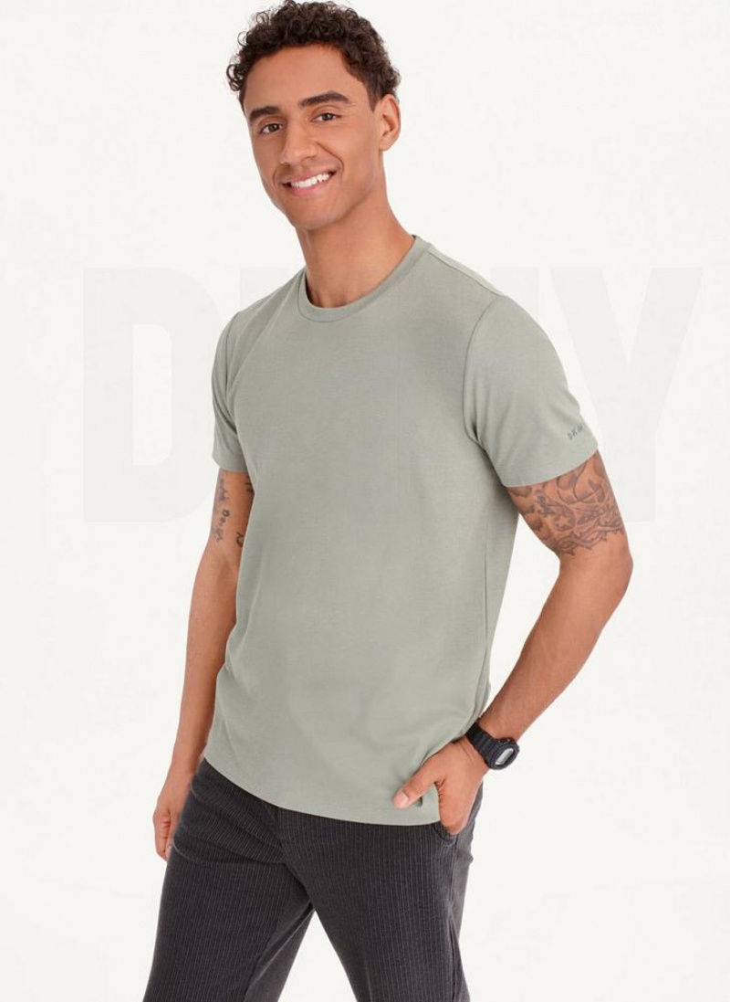 DKNY Baumwoll Poly Pique T-shirts Herren Olivgrün | Austria_D1890