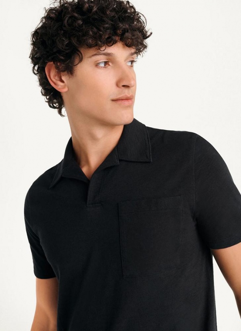 DKNY Baumwoll Slub Jersey Single Breast Polo Shirts Herren Schwarz | Austria_D1206