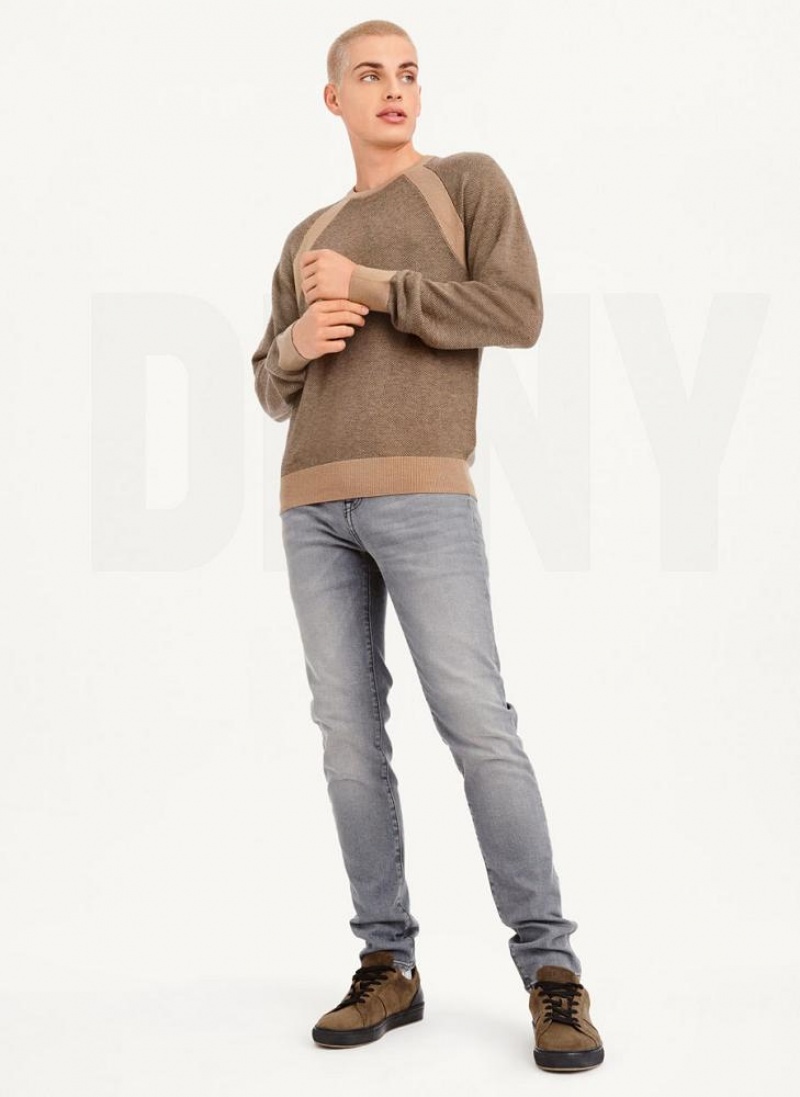 DKNY Birdseye Stitch Pullover Herren Grau Braun | Austria_D0674