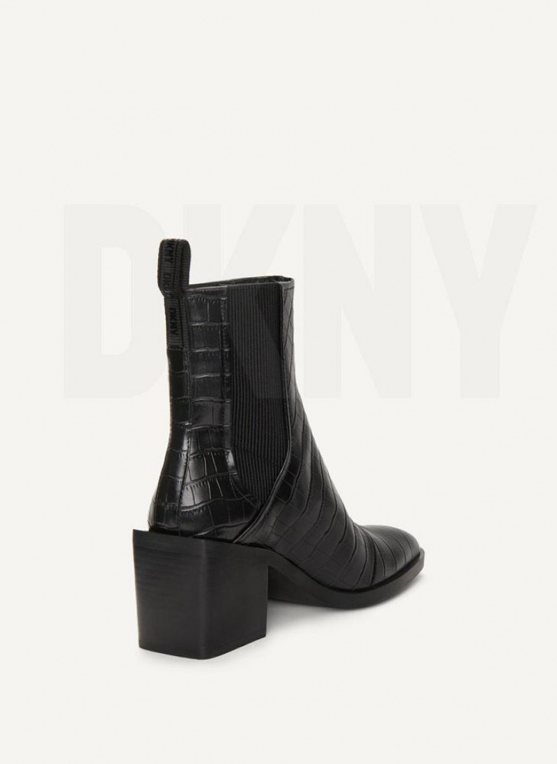 DKNY Block Heel Croco Chelsea Stiefel Damen Schwarz | Austria_D0208