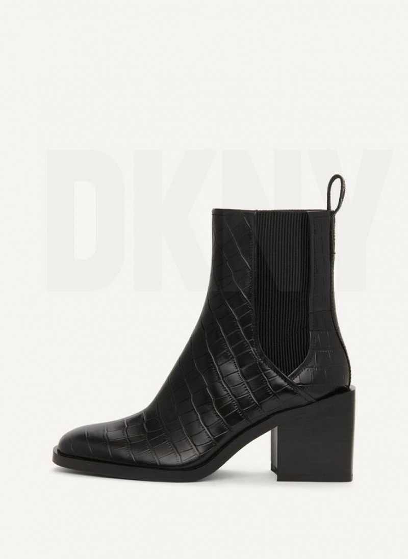 DKNY Block Heel Croco Chelsea Stiefel Damen Schwarz | Austria_D0208