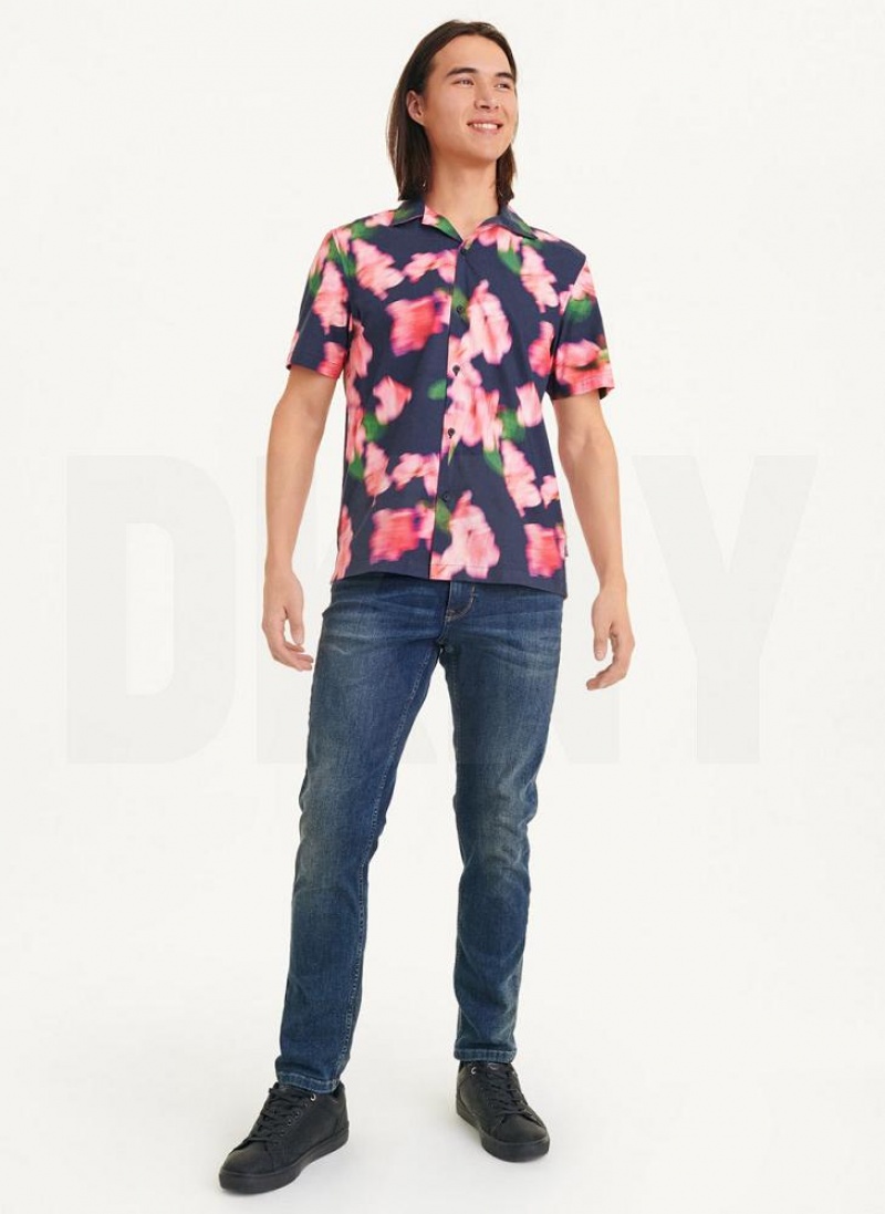 DKNY Blurred Floral Camp Hemd Herren Navy Rosa | Austria_D1530