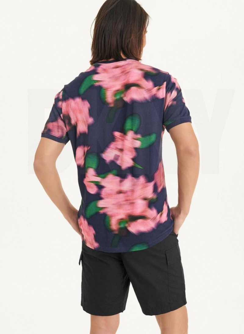 DKNY Blurry Floral Crew T-shirts Herren Navy Rosa | Austria_D0544