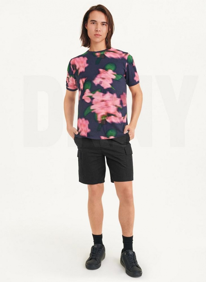 DKNY Blurry Floral Crew T-shirts Herren Navy Rosa | Austria_D0544