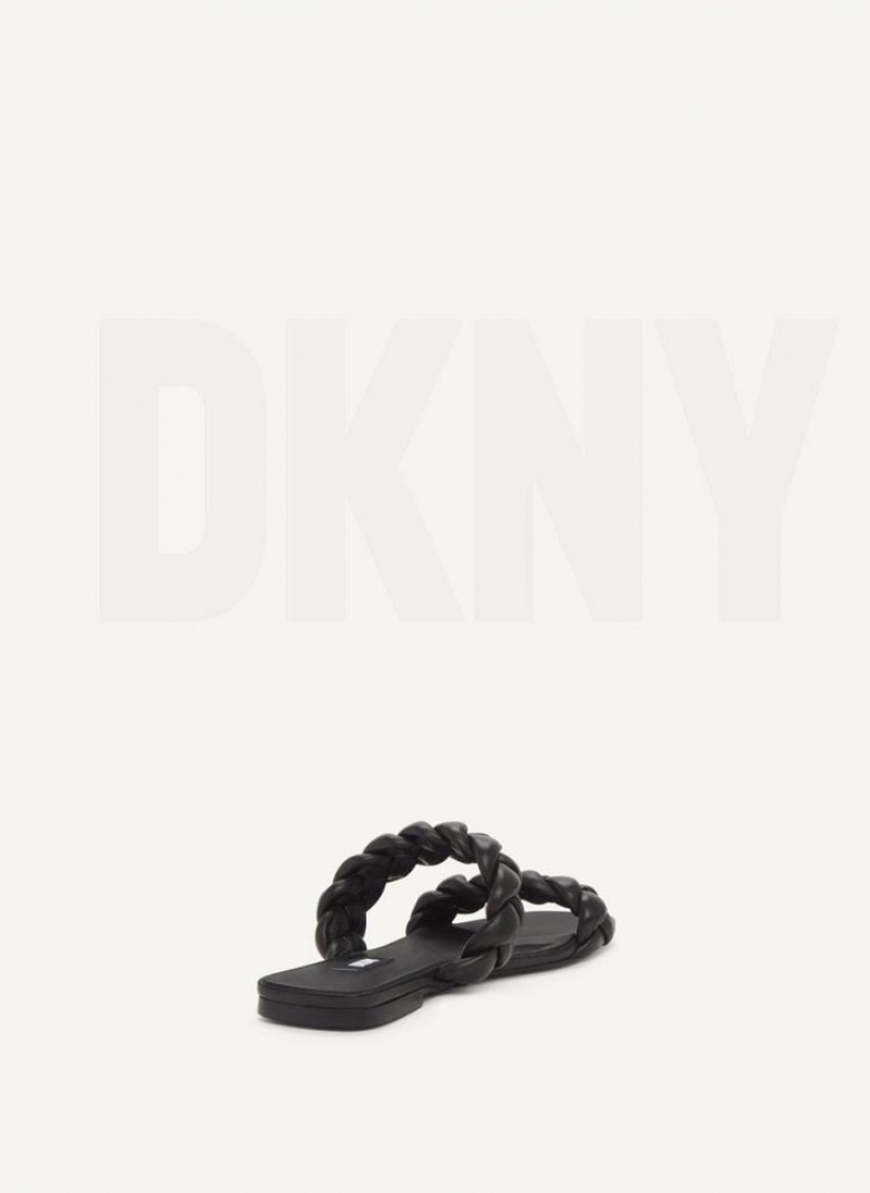 DKNY Braided Double Riemen Pantoletten Damen Schwarz | Austria_D0183