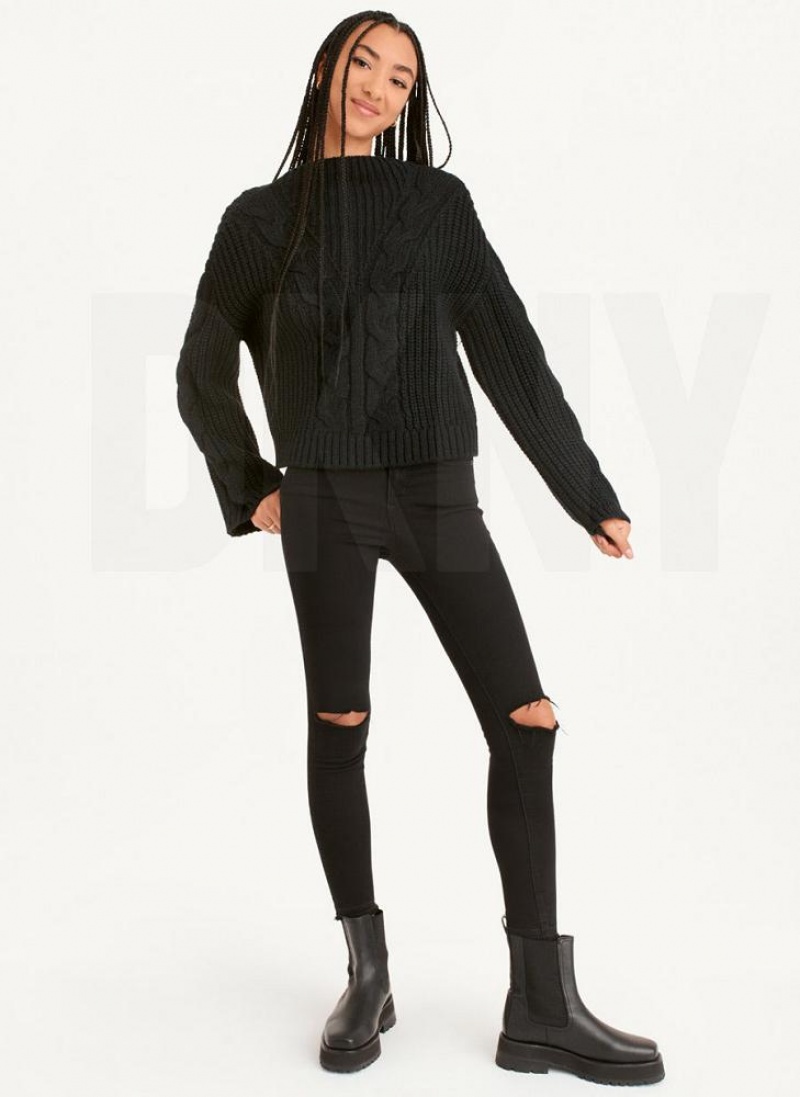 DKNY Cable Knit Pullover Damen Schwarz | Austria_D0549