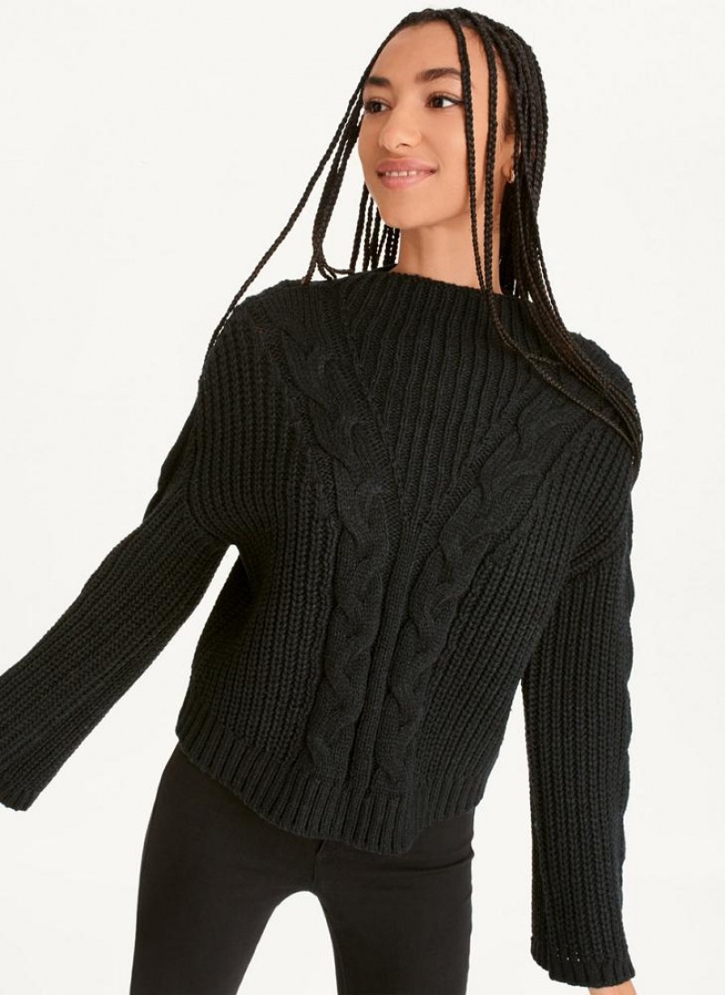 DKNY Cable Knit Pullover Damen Schwarz | Austria_D0549