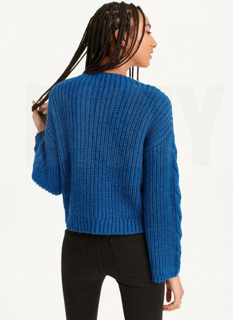 DKNY Cable Knit Pullover Damen Tiefesblau | Austria_D1081