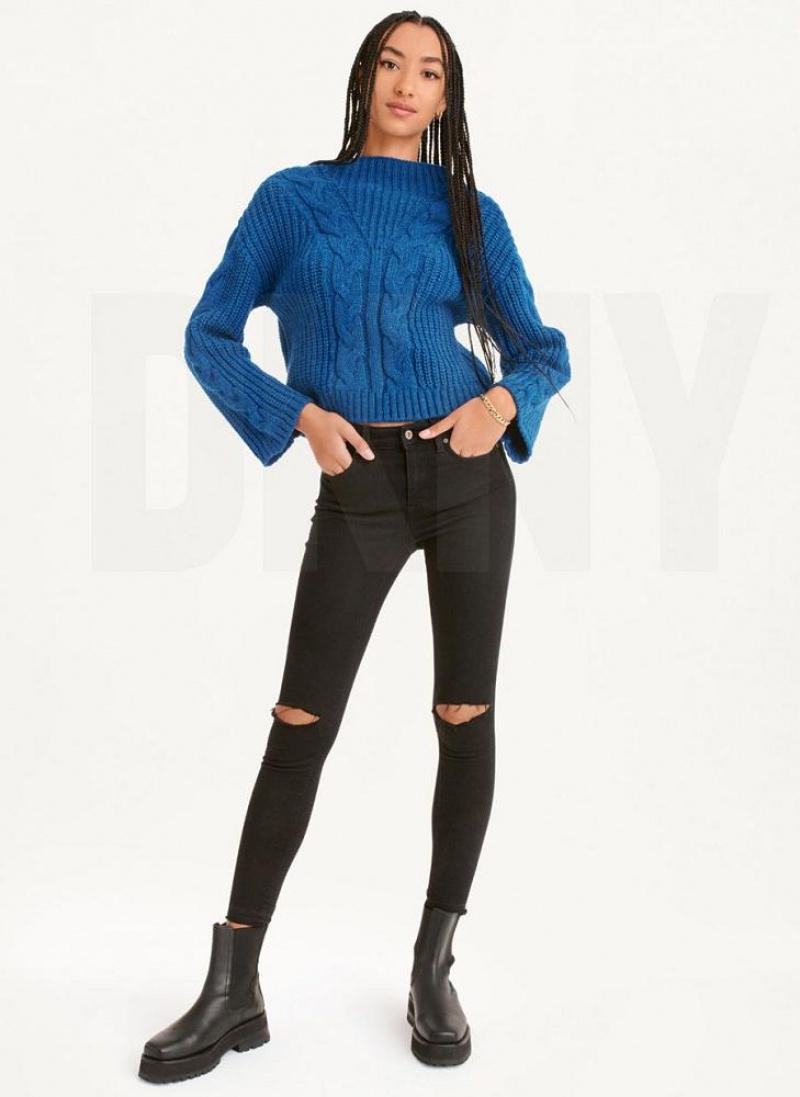 DKNY Cable Knit Pullover Damen Tiefesblau | Austria_D1081