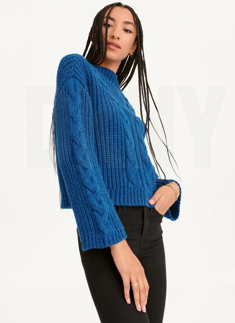 DKNY Cable Knit Pullover Damen Tiefesblau | Austria_D1081