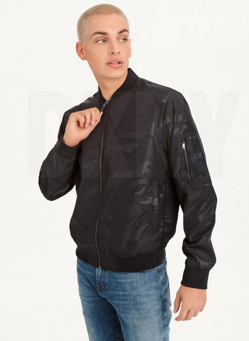 DKNY Camo Bomber Jacken Herren Schwarz | Austria_D0237