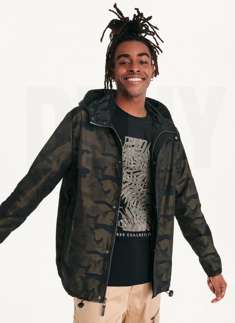 DKNY Camo Mit Kapuze Jacken Herren Olivgrün | Austria_D0378