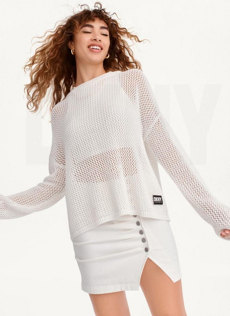 DKNY Chain Stitch Pullover Damen Weiß | Austria_D0848