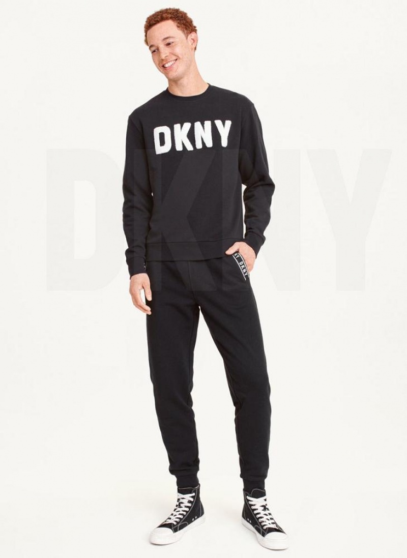 DKNY Chenille Logo Crewneck Sweatshirts Herren Schwarz | Austria_D0781