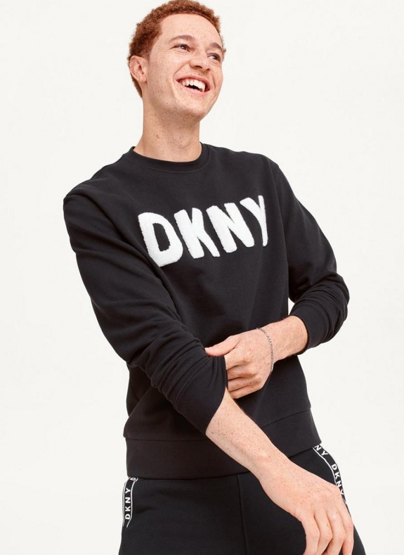 DKNY Chenille Logo Crewneck Sweatshirts Herren Schwarz | Austria_D0781