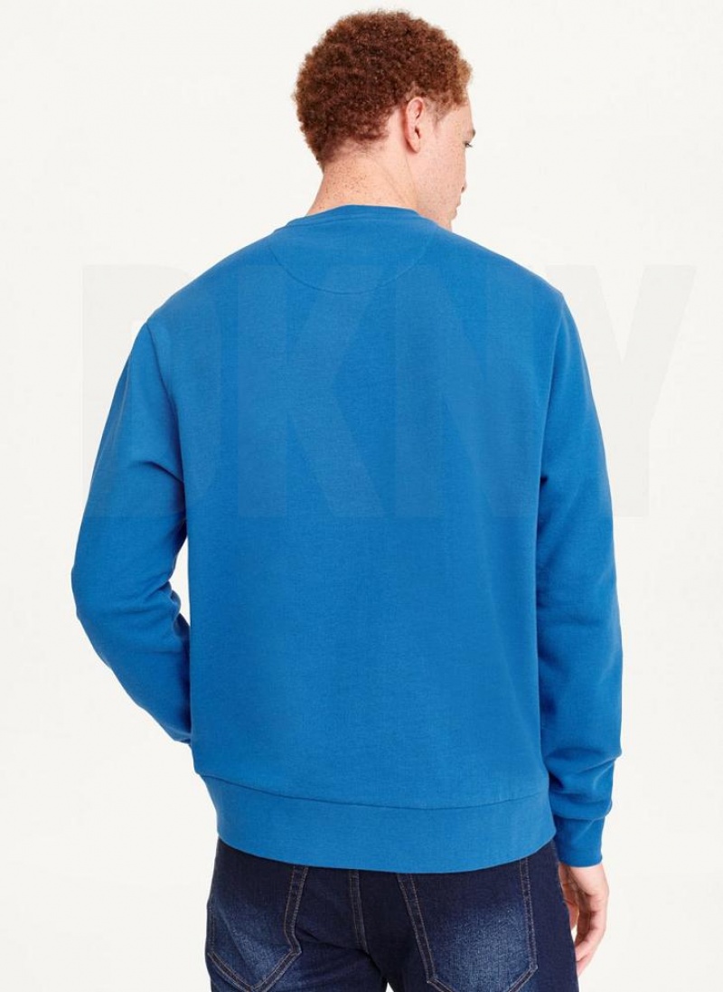 DKNY Chenille Logo Crewneck Sweatshirts Herren Blau | Austria_D1042