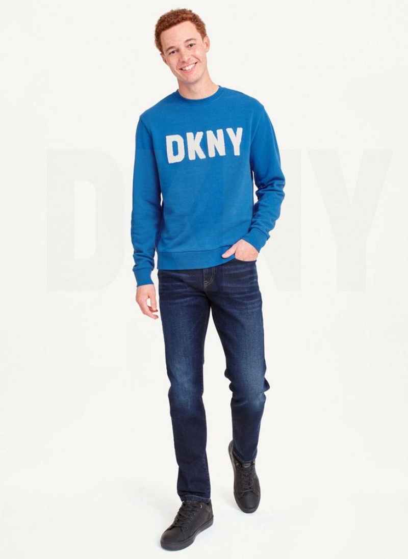 DKNY Chenille Logo Crewneck Sweatshirts Herren Blau | Austria_D1042