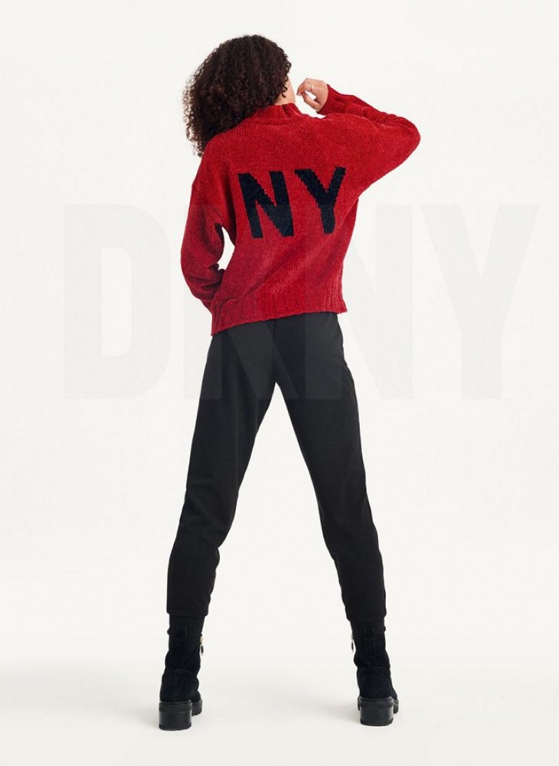 DKNY Chunky Chenille Logo Pullover Damen Rot | Austria_D1838