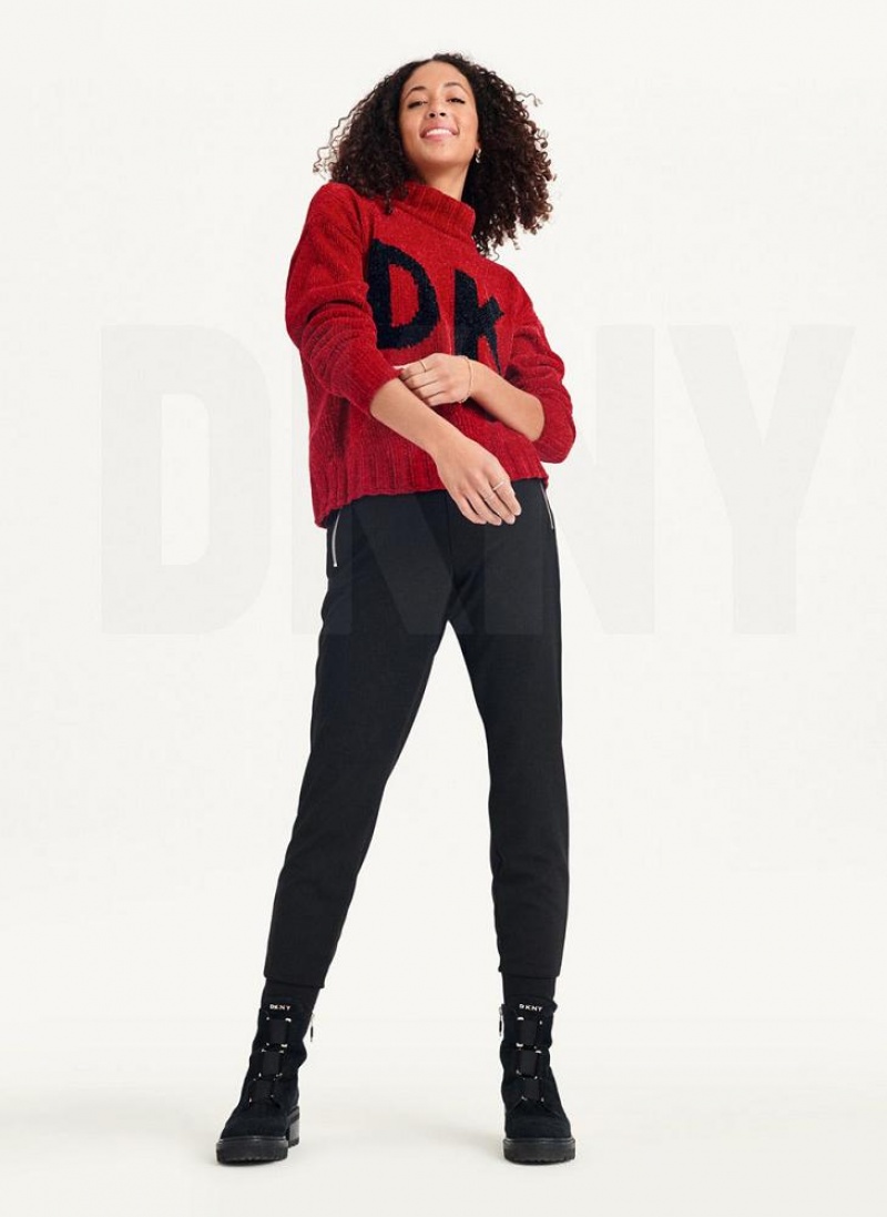 DKNY Chunky Chenille Logo Pullover Damen Rot | Austria_D1838