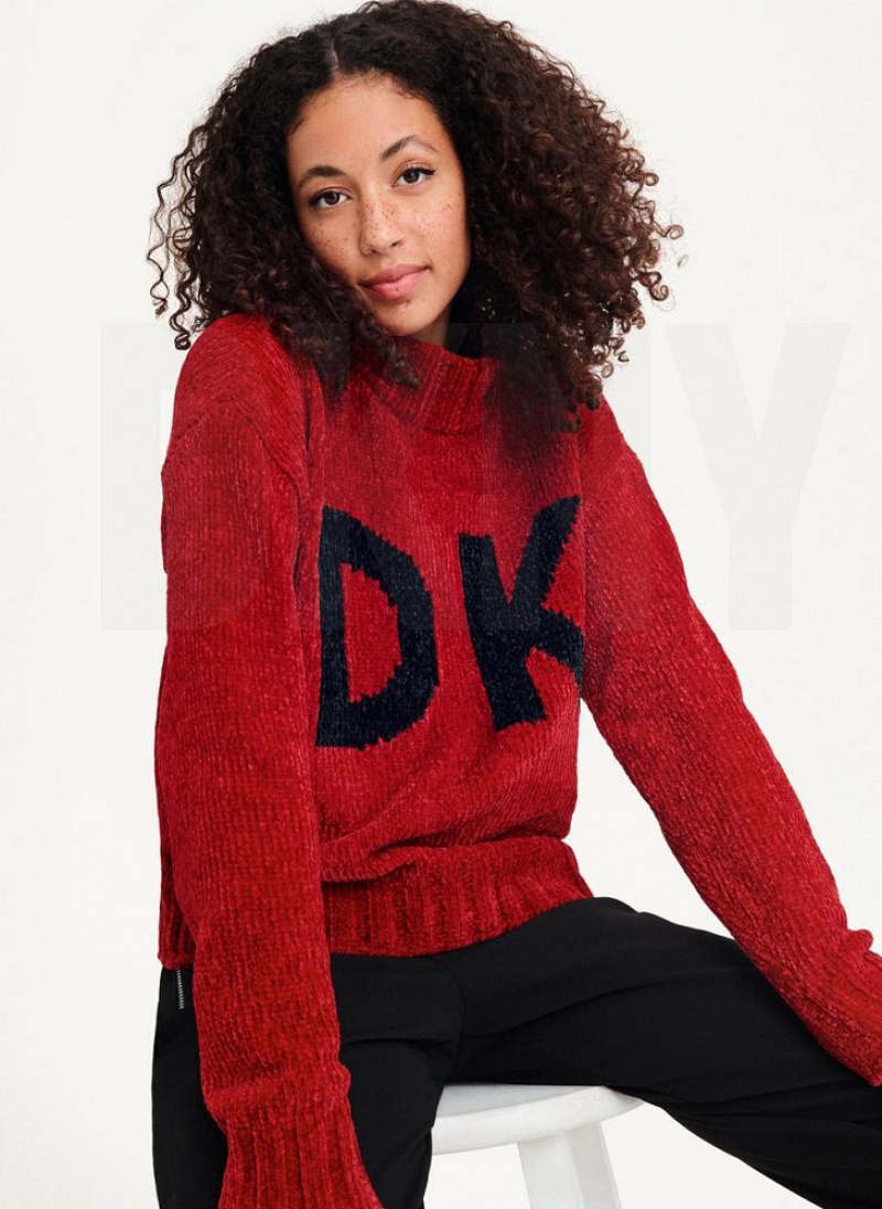 DKNY Chunky Chenille Logo Pullover Damen Rot | Austria_D1838