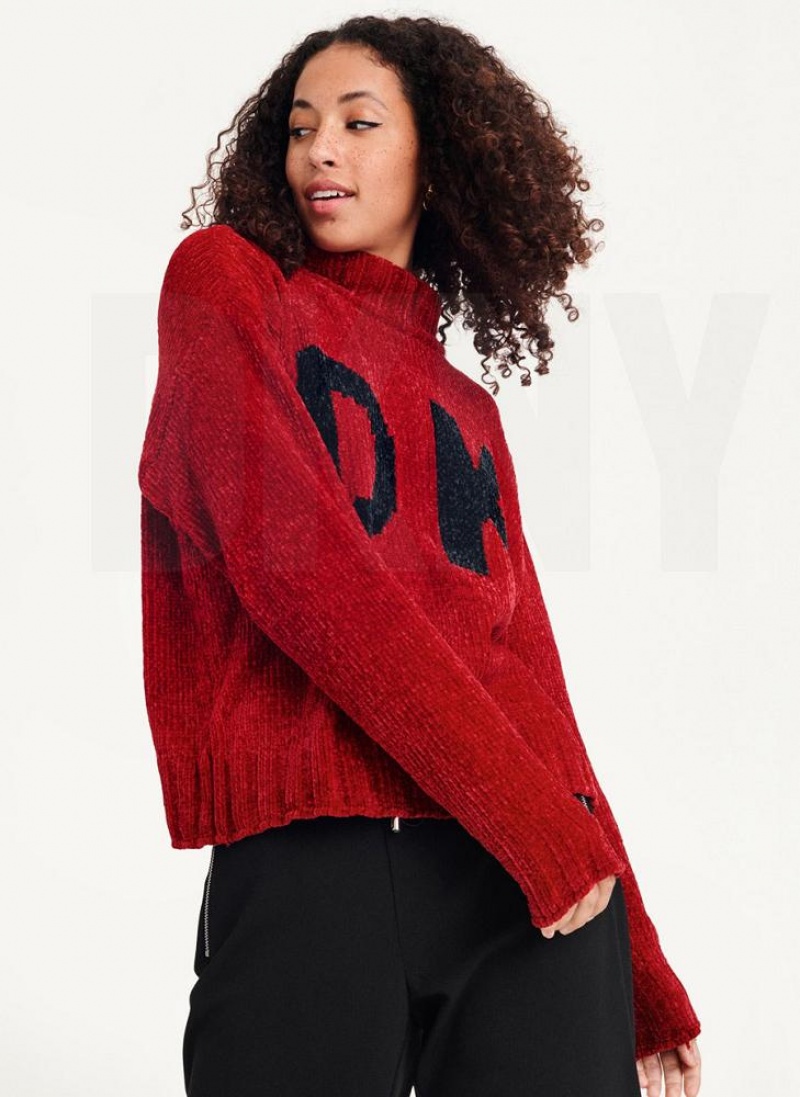 DKNY Chunky Chenille Logo Pullover Damen Rot | Austria_D1838