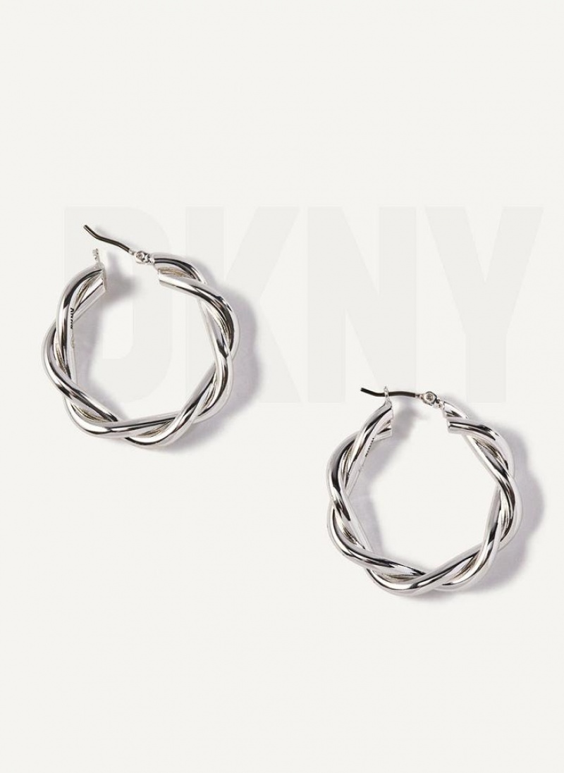 DKNY Chunky Twist Hoop Ohrringe Damen Silber | Austria_D0823