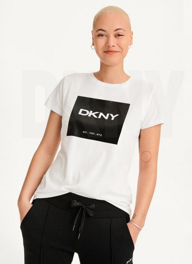 DKNY Coated Box Logo T-shirts Damen Weiß | Austria_D1662