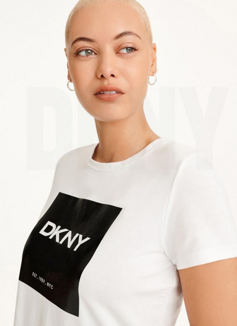 DKNY Coated Box Logo T-shirts Damen Weiß | Austria_D1662