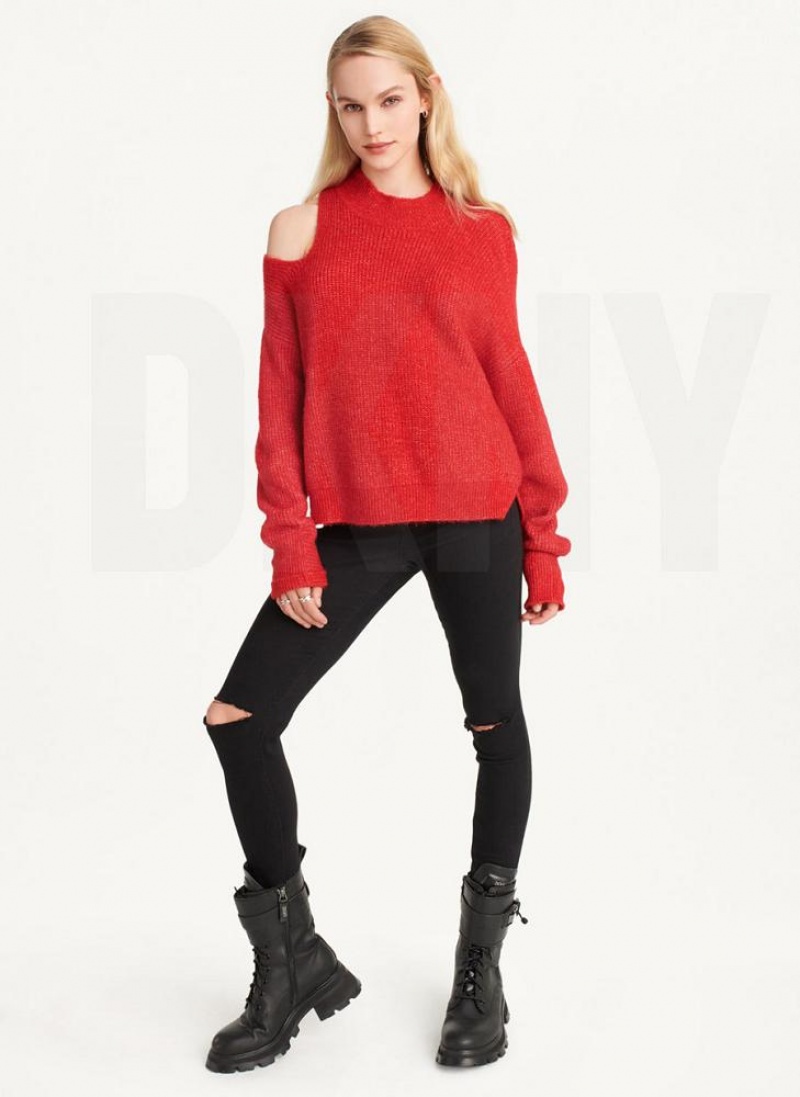 DKNY Cold Shoulder Pullover Damen Tiefesrot | Austria_D1052